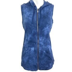 Style & Co Womens Blue Tie Dye Full Zip Hoodie Vest Knit Sport 100% Cotton sz S